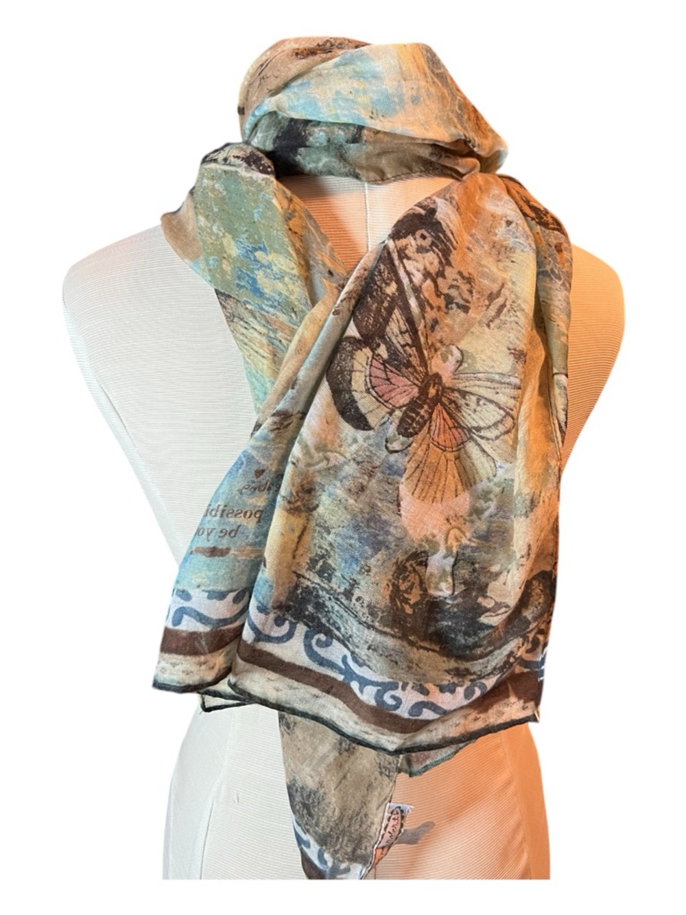 Kelly Rae Roberts butterfly Pastel Patchwork Patterned Wrap Scarf . - Picture 5 of 6